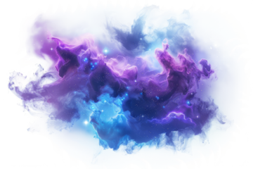 cosmic nebulae in vibrant shades of blue and purple, with swirling clouds of gas and dust illuminated by newborn stars, against a serene white background,
