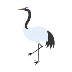 タンチョウヅル。フラットなベクターイラスト。
Red-crowned crane (manchurian crane). Flat vector illustration.