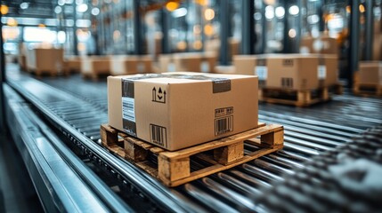 Packages Moving on Conveyor Belt