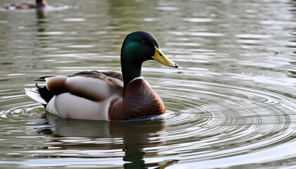 Obraz premium Single Duck Swimming in a Peaceful Pond
