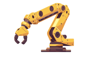 A robotic arm assembling parts on a white background.