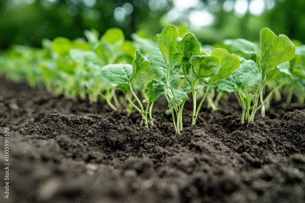 Wall mural Young Green Sprouts in Rich Soil