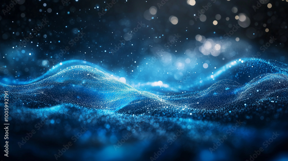 Wall mural blue glow particle abstract bokeh background