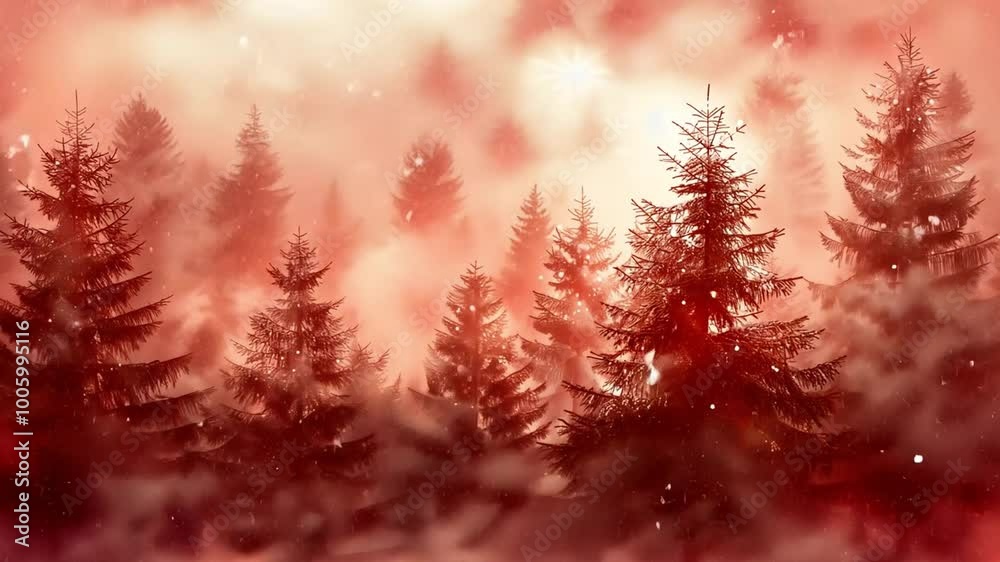 Aufkleber a tranquil evening unfolds as a dense forest of evergreen trees appears shrouded in thick fog. the m