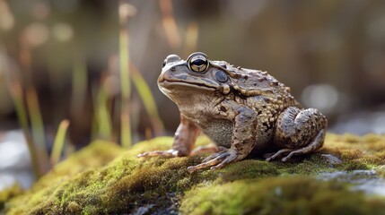 Fototapeta premium Close-up Portrait of a Frog on Moss