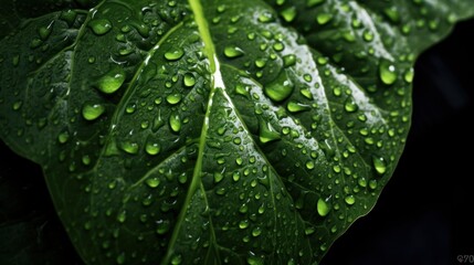 Water Droplets on Green Leaf