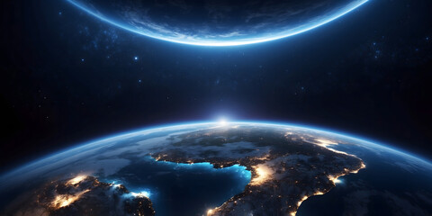 Obraz premium View of Earth from Space with Sunrise