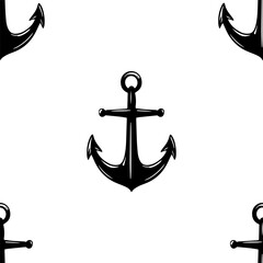 Seamless vector pattern with sea marine anchors. Simple doodle style. Grid	
