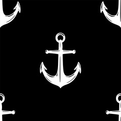 Seamless vector pattern with sea marine anchors. Simple doodle style. Grid	