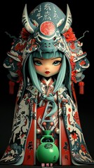 Fototapeta premium Japanese Cyberpunk Geisha with Dragon Helmet