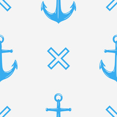 Seamless vector pattern with sea marine anchors. Simple doodle style. Grid	