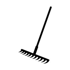 
Illustration showing a black icon of a rake, for gardening, on a white background