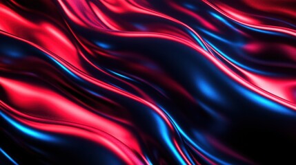 Obraz premium A futuristic wavy surface with glowing red and blue light reflections, showcasing smooth metallic textures, ideal for technology, design, and abstract art themes.
