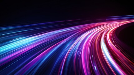 A highway with vibrant, colorful light trails, representing speed and dynamic movement, soft ambient lighting,   ideal for digital marketing, technology, and innovation themes.