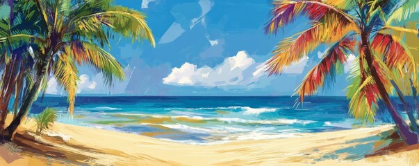 Obraz premium Tropical beach with palm trees and clear