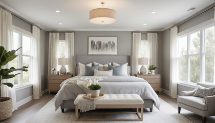 Cozy White and Gray Bedroom Interior Design.