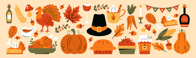 Set of Thanksgiving Essentials Illustrations