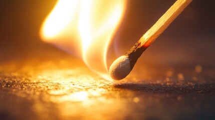 Close-up of a matchstick igniting, with a single flame spreading across the surface.
