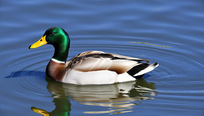 Fototapeta premium Single Duck Swimming in a Peaceful Pond