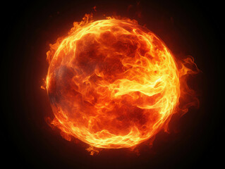 Fiery Orb: A mesmerizing, high-resolution image of a blazing sphere of fire, radiating intense heat and energy against a stark black background. Perfect for concepts related to power, energy.