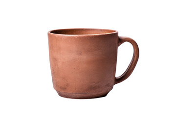 Vintage-style clay cup with a matte finish and slight imperfections that add character isolated on a white background