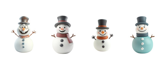set of 3D render of a plasticine snowman icon on a white background