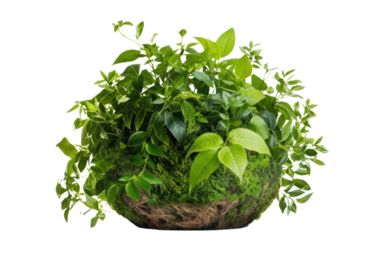 The Earth globe surrounded by fresh green leaves and plants, symbolizing eco-friendly practices, isolated on white background