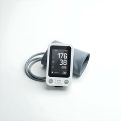 "Modern High-Tech Digital Blood Pressure Monitor with Large Illuminated Screen and Soft Fabric Cuff on White Surface
