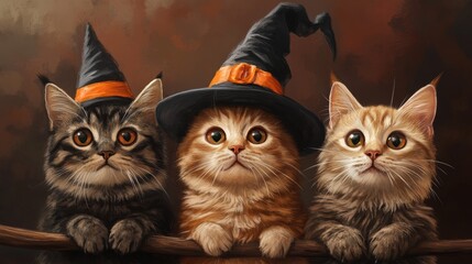 Adorable Kittens in Witch Hats for Halloween Cute Pet Costume Concept