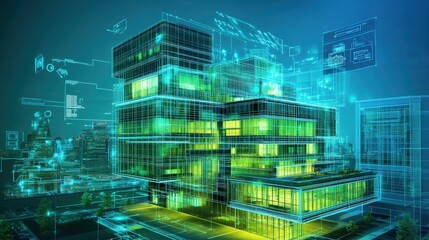 Obraz premium A dynamic shot of a smart building using sensors and AI to optimize energy usage
