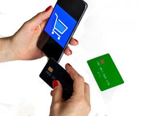 Shot of the woman holding black credit card.