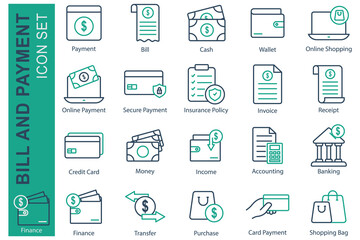 Payment icon set. line icon style. icon related to bill and payment. payment, bill, bash, wallet, and more. business element vector illustration
