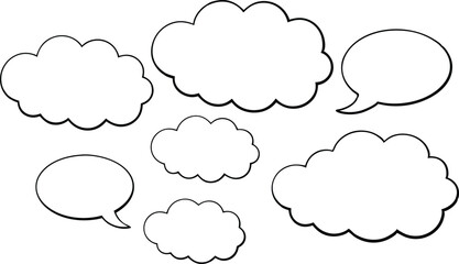 Set of Cloud-Shaped Speech Bubble Outlines icon, illustration on black and white