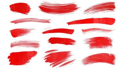 set of red flat brushstrokes isolated on transparent background