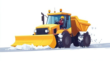 Obraz premium A Yellow Snowplow Clearing Snow From a Road