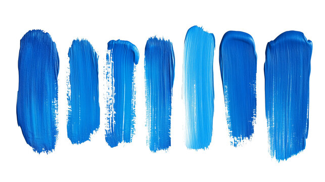 set of light blue flat brushstrokes isolated on transparent background