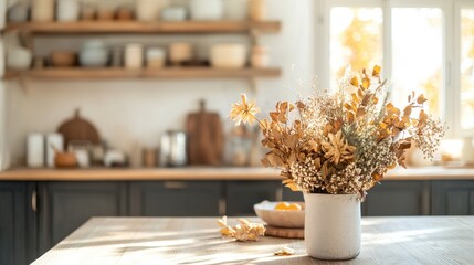Rustic Flower Arrangement in Cozy Kitchen Setting