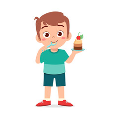 happy cute little kid eat a birthday cake