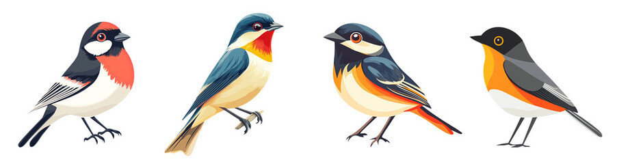Naklejka premium colorful cartoon birds illustration showcasing various species transparent background