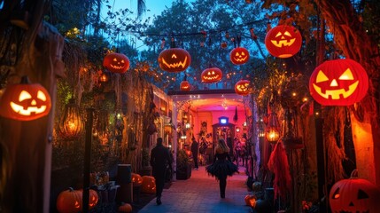 Naklejka premium Creative Halloween Party Decor with Pumpkins