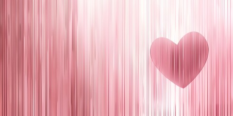 Abstract background with heart symbol and vertical light pink lines, monochrome background, minimalistic design.