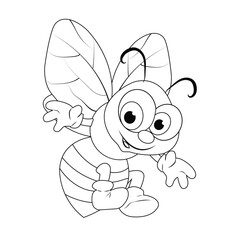 Cute bee coloring page, outline drawing. Vector.

