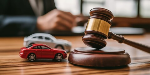 Car Accident Law Case with Judge's Gavel and Toy Car Models