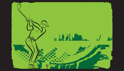 The golf player on the green background. Vector illustration.