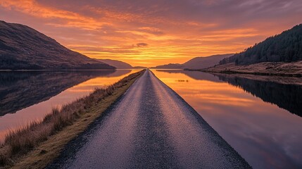 Naklejka premium Serene Roadway Reflecting Sunset Colors