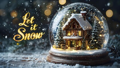 Snow globe with Let it Snow text, festive winter scene, perfect for holiday greetings