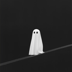 A silhouette of a ghost on a black background, with a minimalistic design.Creative Halloween holiday concept.Copy space