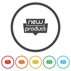New product icon. Set icons in color circle buttons