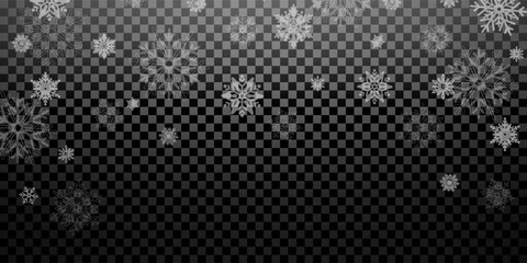 Stock vector illustration falling snow. Snowflakes, snowfall. Transparent background. Fall of snow.