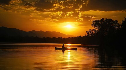 Serene Sunset Reflection Over a Calm Lake